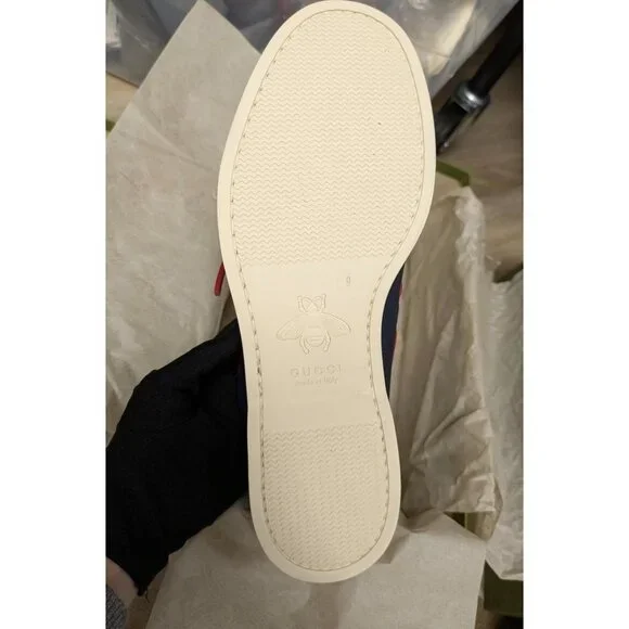 Gucci Men's Riverside Moccasin Calfskin GG Boat Shoes Blue/Off White 745968 UK9 - Picture 5 of 12